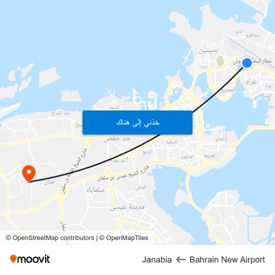 Bahrain New Airport to Janabia map
