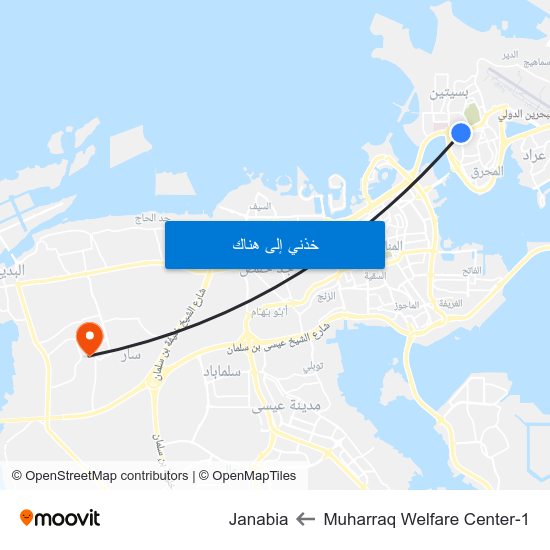 Muharraq Welfare Center-1 to Janabia map