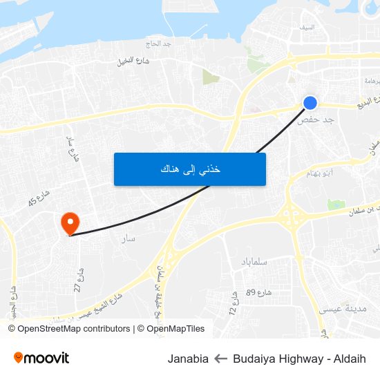Budaiya Highway - Aldaih to Janabia map