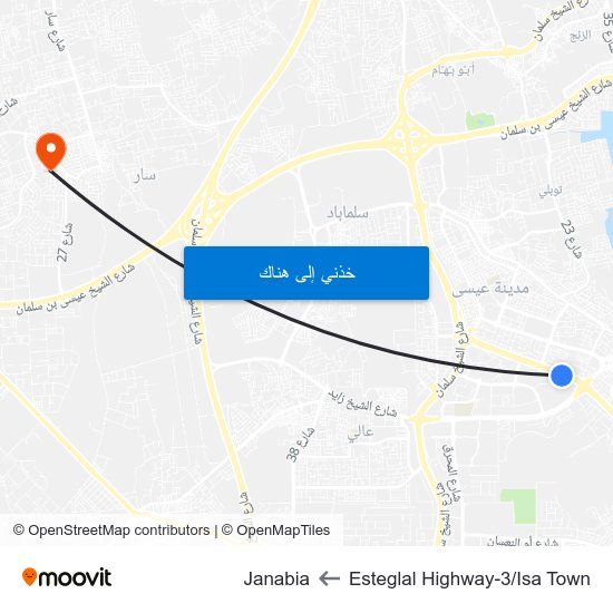 Esteglal Highway-3/Isa Town to Janabia map