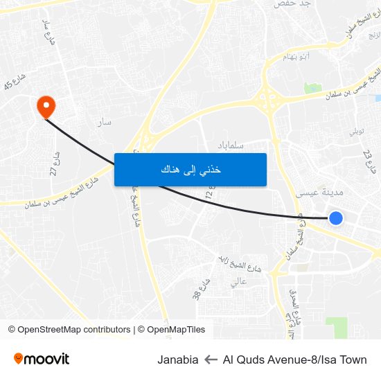 Al Quds Avenue-8/Isa Town to Janabia map