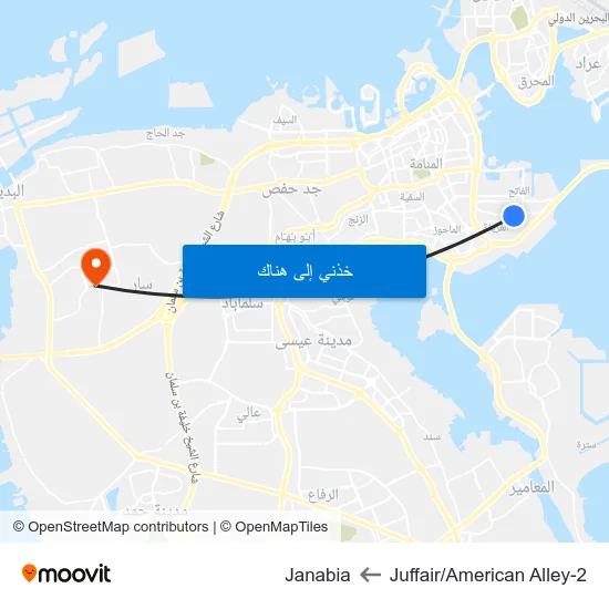 Juffair/American Alley-2 to Janabia map