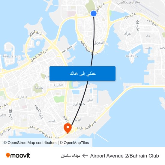 Airport Avenue-2/Bahrain Club to ميناء سلمان map