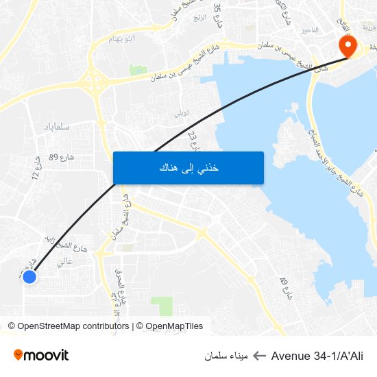 Avenue 34-1/A'Ali to ميناء سلمان map