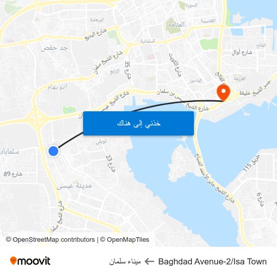 Baghdad Avenue-2/Isa Town to ميناء سلمان map