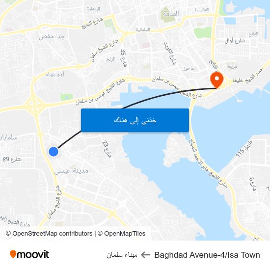 Baghdad Avenue-4/Isa Town to ميناء سلمان map