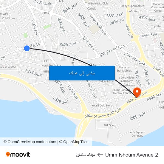 Umm Ishoum Avenue-2 to ميناء سلمان map