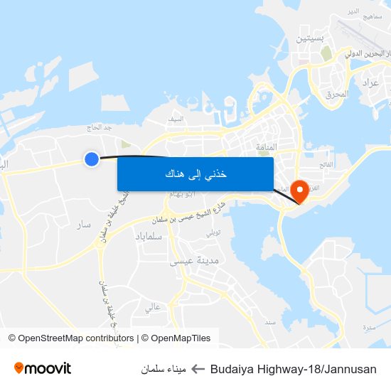 Budaiya Highway-18/Jannusan to ميناء سلمان map