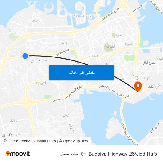 Budaiya Highway-26/Jidd Hafs to ميناء سلمان map