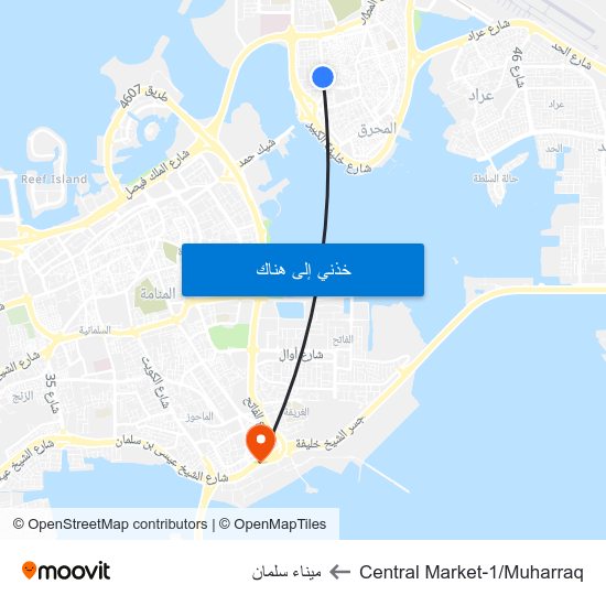 Central Market-1/Muharraq to ميناء سلمان map