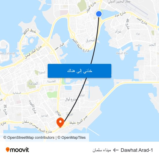 Dawhat Arad-1 to ميناء سلمان map