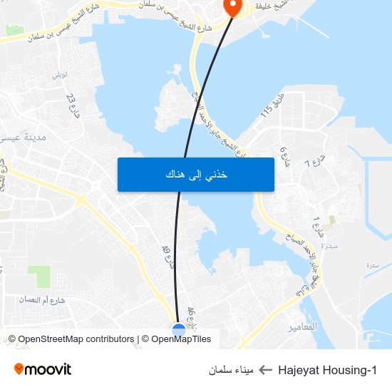 Hajeyat Housing-1 to ميناء سلمان map