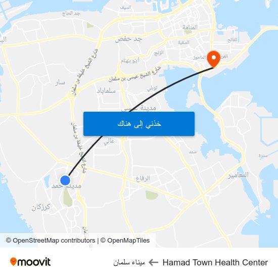 Hamad Town Health Center to ميناء سلمان map
