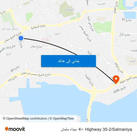 Highway 35-2/Salmaniya to ميناء سلمان map