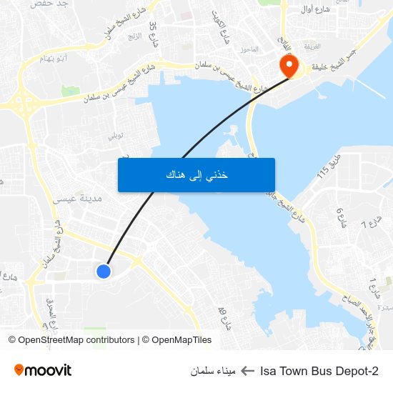 Isa Town Bus Depot-2 to ميناء سلمان map