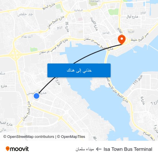 Isa Town Bus Terminal to ميناء سلمان map