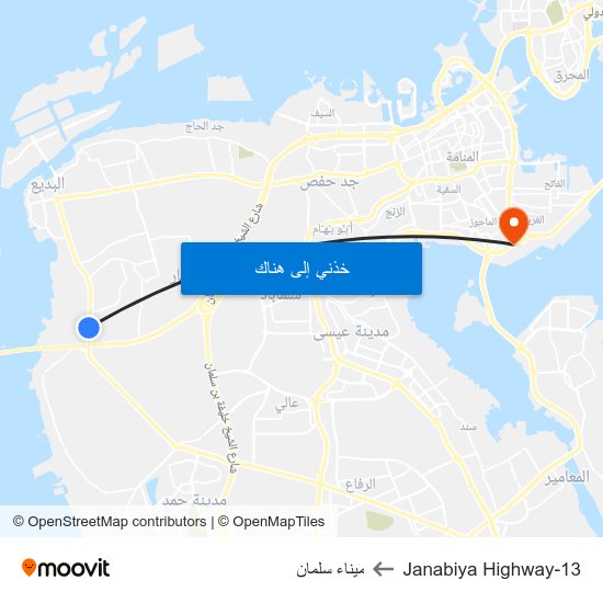 Janabiya Highway-13 to ميناء سلمان map