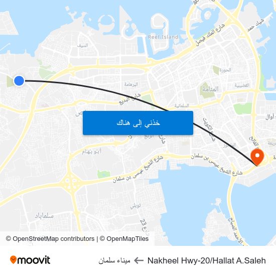 Nakheel Hwy-20/Hallat A.Saleh to ميناء سلمان map
