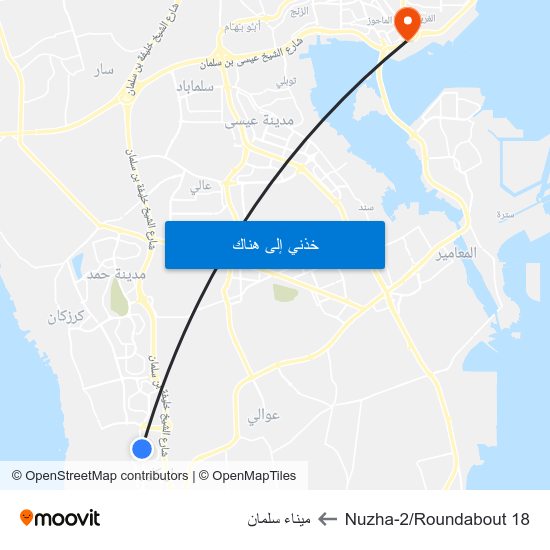 Nuzha-2/Roundabout 18 to ميناء سلمان map