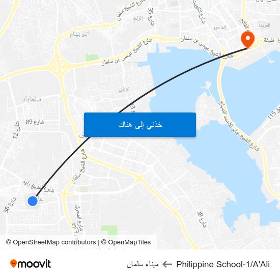 Philippine School-1/A'Ali to ميناء سلمان map