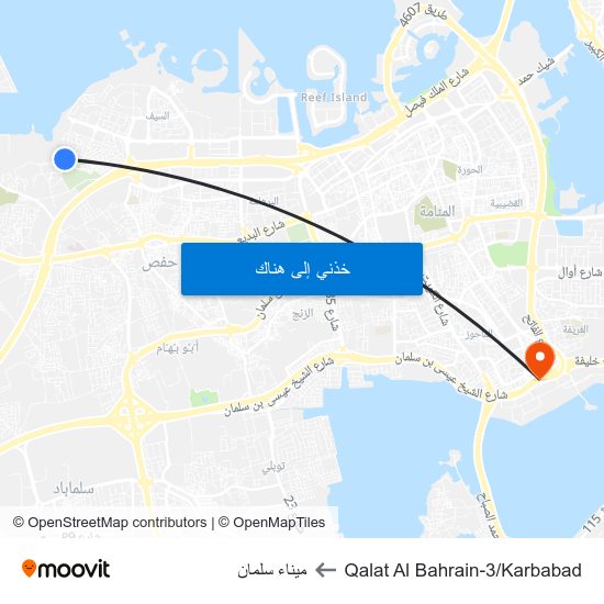 Qalat Al Bahrain-3/Karbabad to ميناء سلمان map