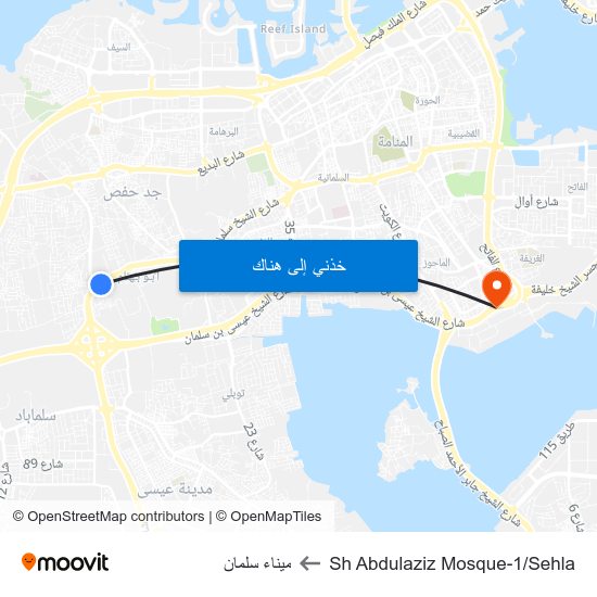 Sh Abdulaziz Mosque-1/Sehla to ميناء سلمان map