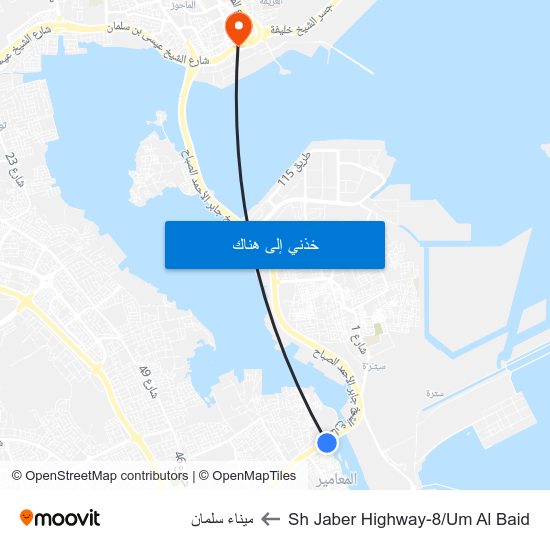 Sh Jaber Highway-8/Um Al Baid to ميناء سلمان map