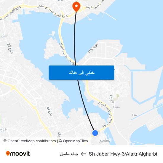 Sh Jaber Hwy-3/Alakr Algharbi to ميناء سلمان map