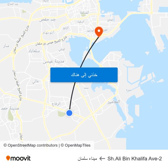 Sh.Ali Bin Khalifa Ave-2 to ميناء سلمان map