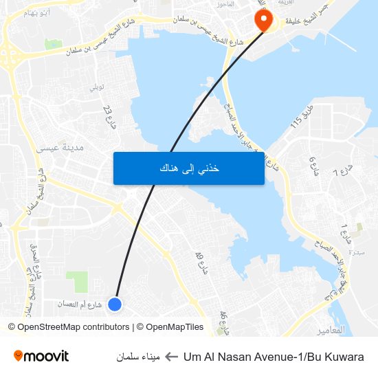 Um Al Nasan Avenue-1/Bu Kuwara to ميناء سلمان map