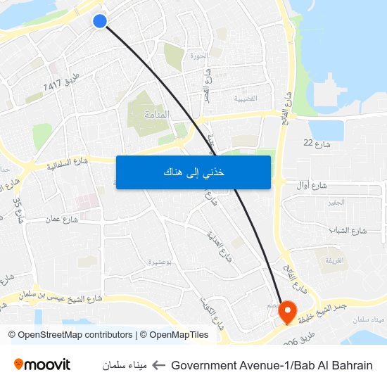 Government Avenue-1/Bab Al Bahrain to ميناء سلمان map