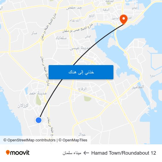 Hamad Town/Roundabout 12 to ميناء سلمان map