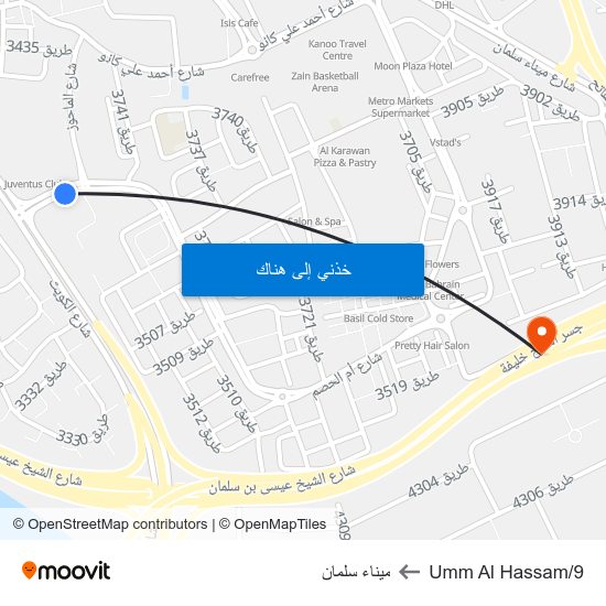 Umm Al Hassam/9 to ميناء سلمان map