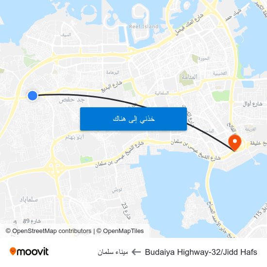 Budaiya Highway-32/Jidd Hafs to ميناء سلمان map