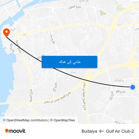 Gulf Air Club-2 to Budaiya map