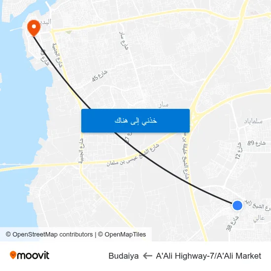 A'Ali Highway-7/A'Ali Market to Budaiya map