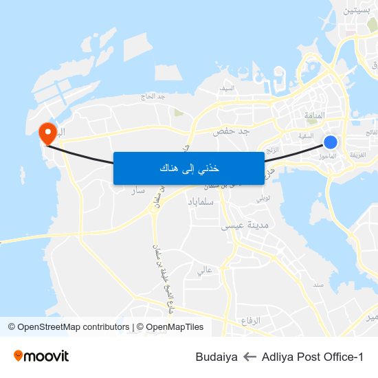 Adliya Post Office-1 to Budaiya map