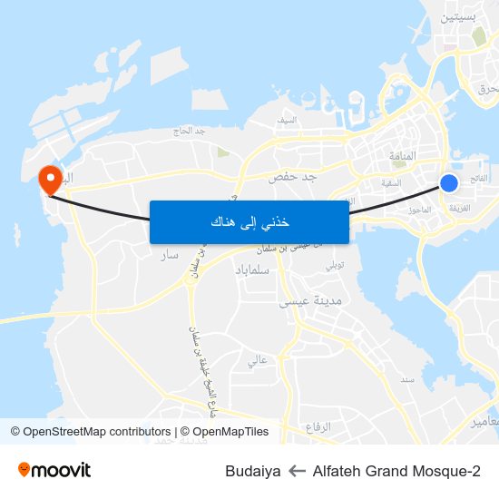 Alfateh Grand Mosque-2 to Budaiya map
