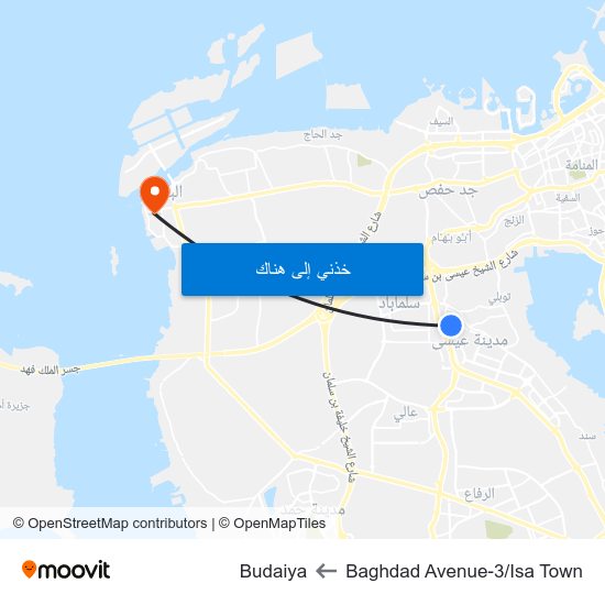 Baghdad Avenue-3/Isa Town to Budaiya map