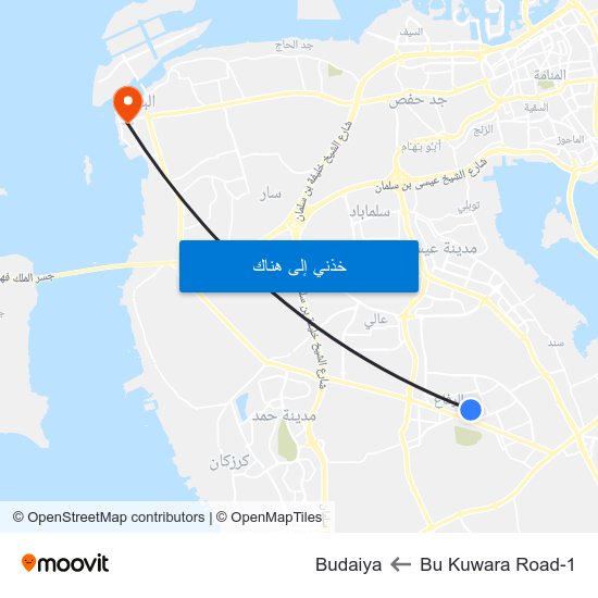 Bu Kuwara Road-1 to Budaiya map