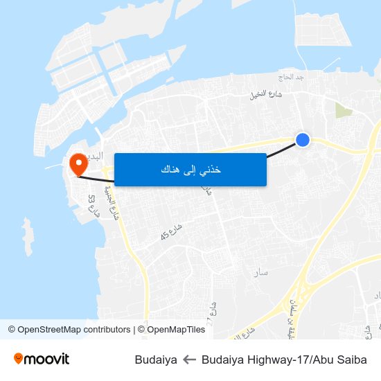 Budaiya Highway-17/Abu Saiba to Budaiya map
