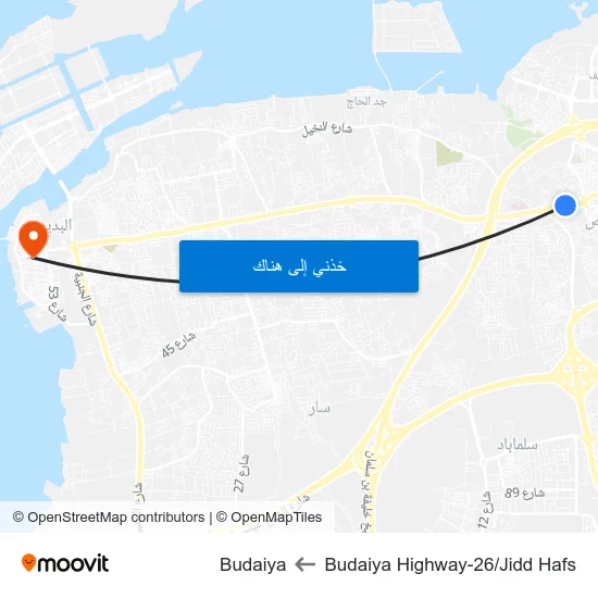 Budaiya Highway-26/Jidd Hafs to Budaiya map