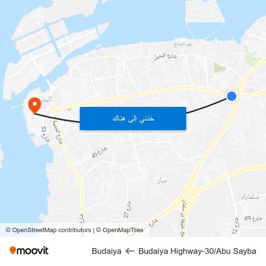 Budaiya Highway-30/Abu Sayba to Budaiya map