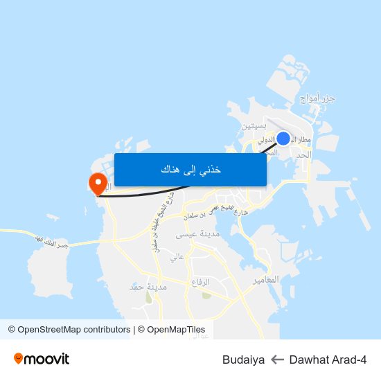 Dawhat Arad-4 to Budaiya map