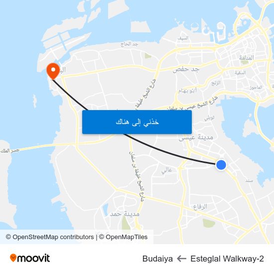 Esteglal Walkway-2 to Budaiya map