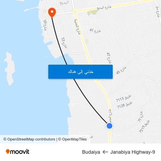 Janabiya Highway-9 to Budaiya map