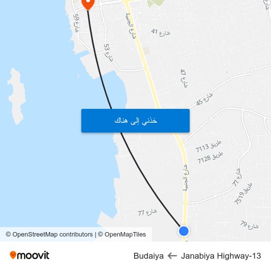 Janabiya Highway-13 to Budaiya map