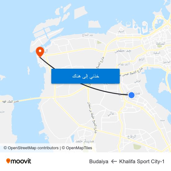 Khalifa Sport City-1 to Budaiya map