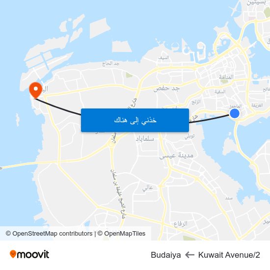 Kuwait Avenue/2 to Budaiya map