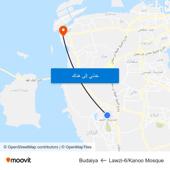 Lawzi-6/Kanoo Mosque to Budaiya map